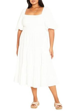 City Chic Ariella Tiered Cotton Midi Dress in Ivory at Nordstrom Rack, Size 14W