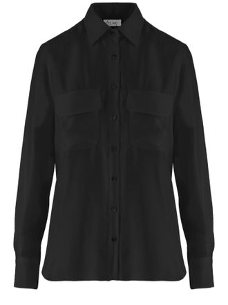 Her Shirt Black Classic Collar Silk Shirt