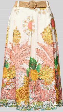 More & More More & More Midirock im Allover-Look mit G&uuml;rtel in Pink, Gr&ouml;&szlig;e 34