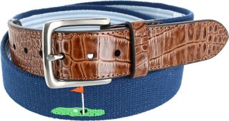 Greg Norman Mens Fabric Golf Belt with Croco Tabs