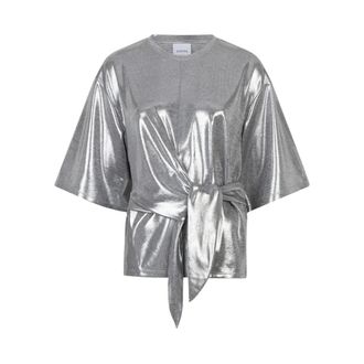 Dante6 Uxia Metallic Twist Detail Top - Dames - Blouses & Shirts - Grijs - Maat: L Jersey