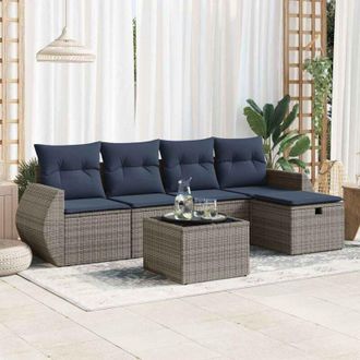 vidaXL Vidaxl - Set De Muebles De Jard&iacute;n 6 Pzas Y Cojines Rat&aacute;n Sint&eacute;tico Gris
