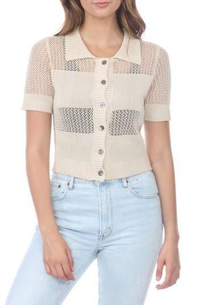 Rain + Rose Cropped Openwork Cardigan Sweater in Beige at Nordstrom Rack, Size X-Large