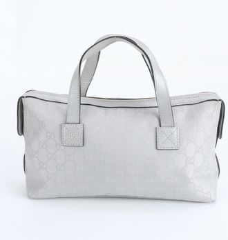 Gucci Silver Leather Canvas Handbag Tote Bag (Pre-Owned)