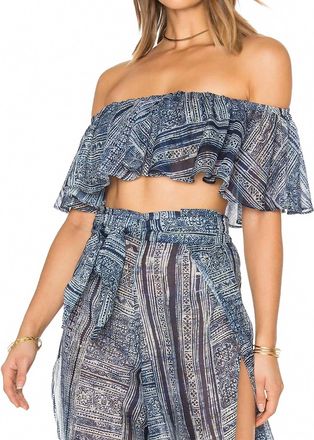 SOAH Womens Maya Ruffle Off Shoulder Top In Blue