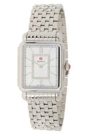 Michele Womens Deco II Diamond Bracelet Watch, 20mm x 43mm - 0.11 ctw in Silver at Nordstrom Rack