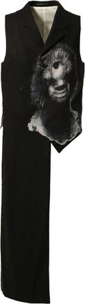 Yohji Yamamoto artistic-print asymmetric waistcoat - men - Cotton - 4 - Black