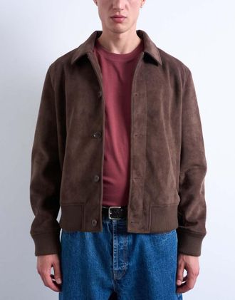 Topman Giacca harrington in camoscio sintetico marrone