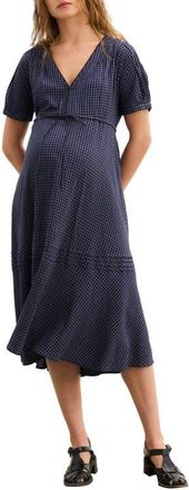 Hatch The V-Neck Gingham Seersucker Dress in Shadow Blue at Nordstrom, Size 2