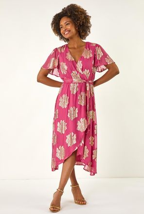 Roman Jacquard Midi Wrap Dress