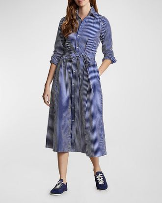 Polo Ralph Lauren Belted Striped Cotton Shirtdress