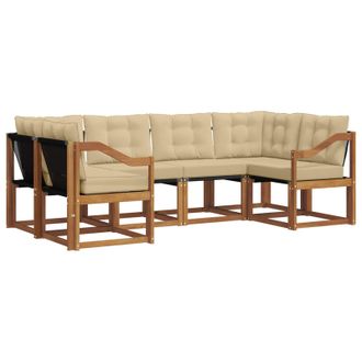vidaXL Conjunto De Sof&aacute;s De Exterior Con Coj&iacute;n 6 Pcs Natural Y Beige Vidaxl