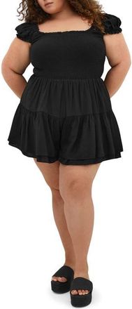 City Chic Zuri Short Sleeve Romper in Black at Nordstrom, Size Xl
