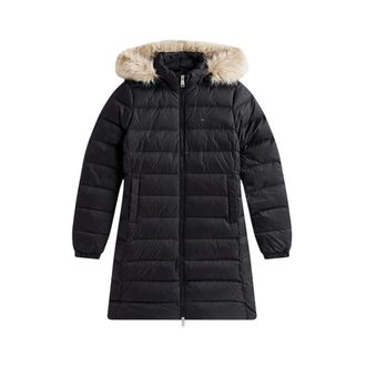 Tommy Jeans Piumino con cappuccio e bordatura in ecopelliccia - - Coats - Donna - Nero - L