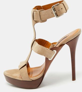 Ralph Lauren Collection Beige Suede Platform Sandals