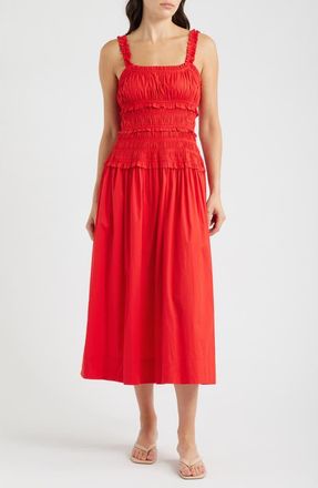 CeCe by Cynthia Steffe Ruffled Smocked Stretch Cotton Sundress in Classic Cherry at Nordstrom, Size Xx-Small