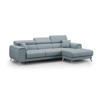 Divani.Store Divani.store - Fusion Sof&aacute; Esquinero Con Asientos Desmontables En Tela Suave Antimanchas 260 Cm Izquierdo Azul Claro