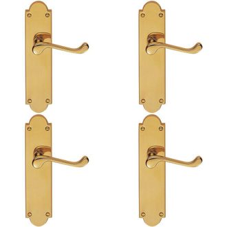 Loops 4x PAIR Victorian Scroll Handle on Latch Backplate 205 x 49mm Polished Brass in Metallics