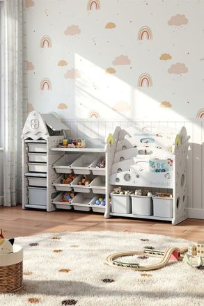 H&O Direct Large Plastic Storage Organizer & Bookshelf Combination in White