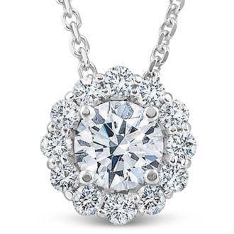 Pompeii3 1 1/2Ct Diamond (1ct center) Halo Pendant 14k White Gold Necklace