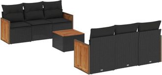 vidaXL Set De Comedor De Jard&iacute;n 7 Pzas Y Cojines Rat&aacute;n Sint&eacute;tico Negro Vidaxl