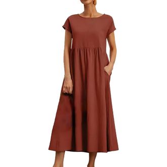 Generic Summer Dresses Summer Dresses for Women UK Black Holiday Sun Dress with Pockets Linen Cotton Sleeveless Plus Size Beach Dress Casual Midi for Women UK