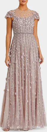 Mac Duggal Embellished Illusion-Neck Mesh Evening Gown