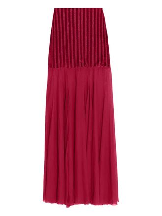 Amir Slama x Astrid stripe-panel maxi skirt - women - Polyester/Elastane - PP - Red