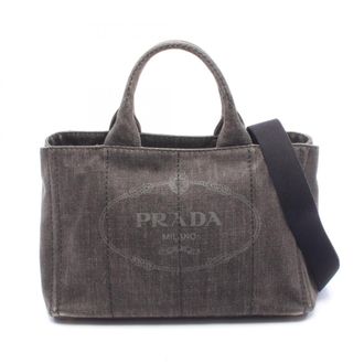 Prada Canapa Black Denim Handbag Tote Bag (Pre-Owned)