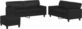 vidaXL Vidaxl - Juego De Sof&aacute;s 3 Piezas Cuero Sint&eacute;tico Negro