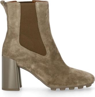 Hogan H695 Chelsea Boots - Dames - Laarzen met Hak - Beige - 35 EU - Leer - Schoenen