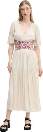 Desigual Element Jurk - Dames - Casual kleedjes - Beige - S - Katoen - Kleedjes