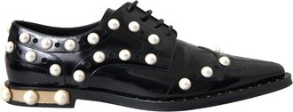 Dolce & Gabbana Black Leather Faux Pearl Dress Brogue Womens Shoes