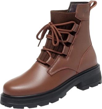 Generic Boots Women Retro Genuine Leather Chunky Boots Wool Warm Ladies Winter Shoes