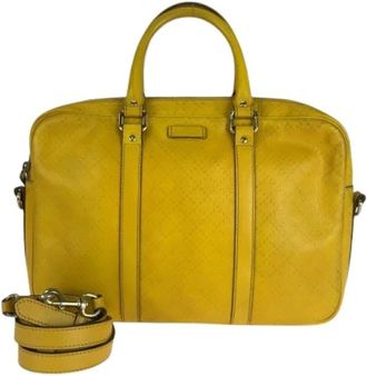 Gucci Pre-owned Diamante Leren Aktetas - Heren - Vintage Handtas - Geel - ONE Size - Leer - Vintage