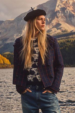 Maeve @merricksart x Maeve Plaid Crop Blazer Jacket