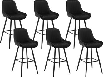 Woltu Woltu Juego De 6 Taburetes De Bar De Cocina De Terciopelo Con Reposabrazos Tapizado Con Asiento Terciopelo Taburetes Para Cocina Restaurante Pub Negro