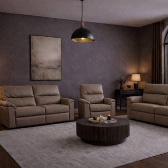 Aspire Home Accents Marlowe Real Leather Power Recliner 3+2+1 Sofa Set with USB Charging in Taupe