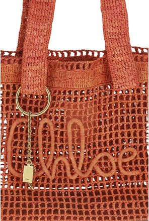 Chlo&eacute; Womens Raffia Tote Bag East-West Summer Banana Camellia Coral Shoulder