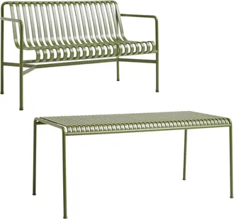 HAY Palissade Tisch + Dining Bench, olive