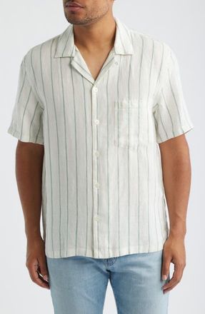 Madewell Linen Camp Shirt in Simple Stripe Flipped at Nordstrom, Size Xx-Large