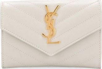 Saint Laurent Gewatteerde portemonnee met chevron streep - Wit
