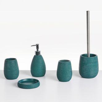 Beliani Beliani - Conjunto De Accesorios De Ba&ntilde;o Jabonera Dispensador De Jab&oacute;n Escobilla De Inodoro Vaso Soporte Para Cepillos De Dientes Verde Azulado Quila