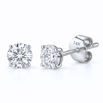 MAX + STONE 14k Yellow or White Gold Solitaire Round Cubic Zirconia Stud Earrings 3.5mmto8mm