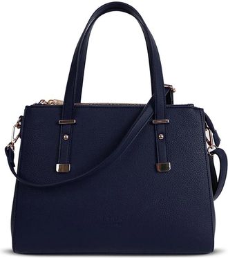 Generic Womens Faux Leather Top Handle Large Shoulder Tote Fashion Zip Hand Bag (Navy)