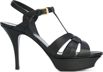 Saint Laurent Tribute Platform Sandalen - Dames - Sandalen met hakken - Zwart - 41 EU - Leer - Schoenen