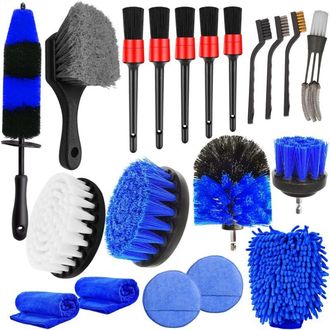 OEM Kit De Limpieza Para Coche 20 En 1: 1 Cepillo Para Ruedas, 4 Cepillos Para Taladro, 3 Cepillos De Alambre Y Guante De Microfibra Absorbente