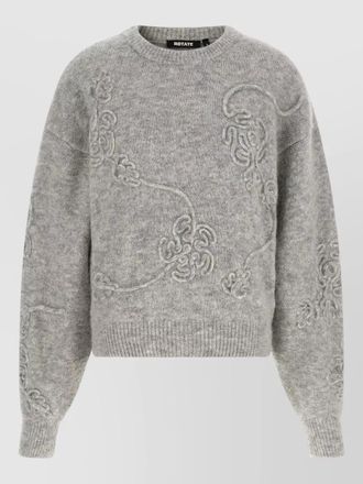 Rotate alpaca wool 3d floral fine-knit jumper