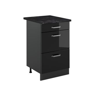 Vicco Mueble Bajo De Cocina R-line, Negro Brillo Intenso/antracita, 50 Cm Encimera Antracita, Vicco