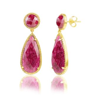 MAX + STONE 18k Gold Over Sterling Silver 16 CT. TW Big 2 Stone Gemstone Dangle Earrings